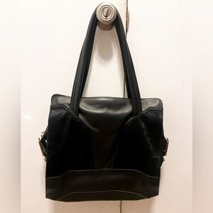 Vince Camuto Black Leather and Horse Hair Tote Bag